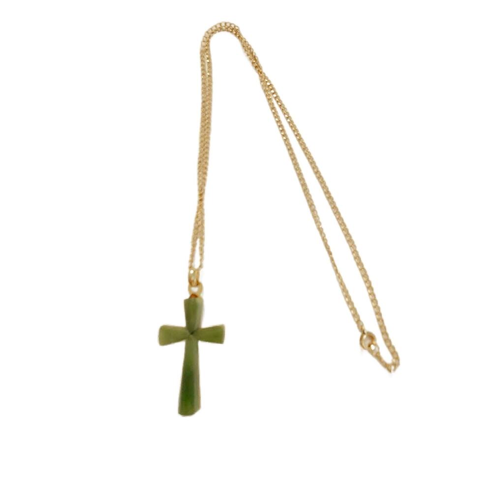 Vintage 1/20 Gold Filled Jade Cross Pendant Necklace